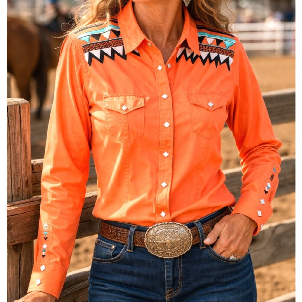 Cruel Girl Western Shirt L Snap Square Buttons  Aztec Western Vibes Embroidered